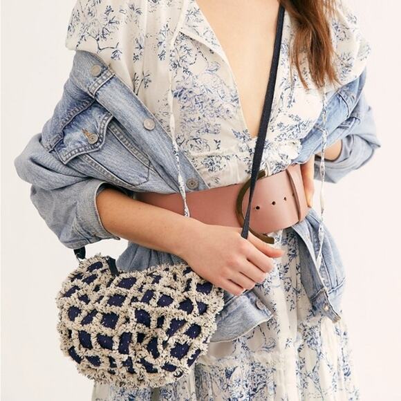 Free People Handbags - Free People Zamora Fringed Crossbody Bag in navy/cream strap boho cottagecore